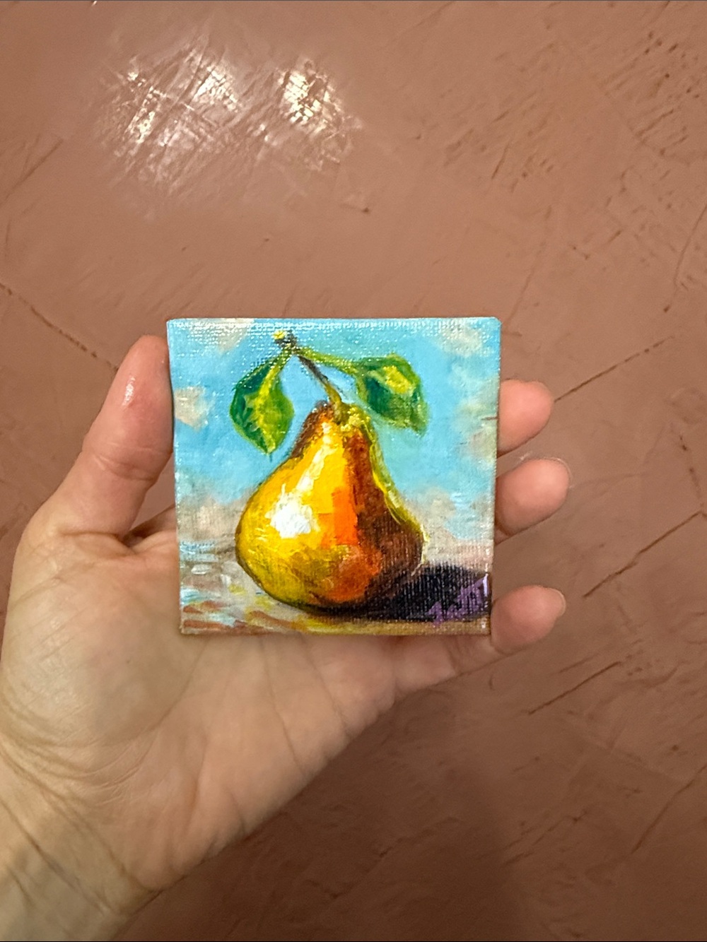 Hand-Painted Pear Miniature painting 3”x 3”, unframed